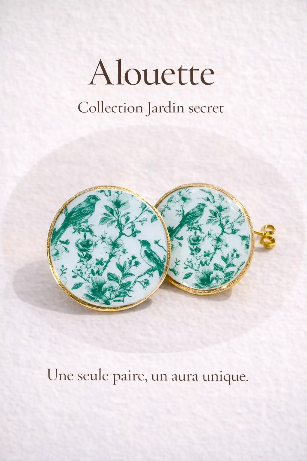 Boucles d’oreilles puces Alouette acier inoxydable résine motif oiseau artisanal