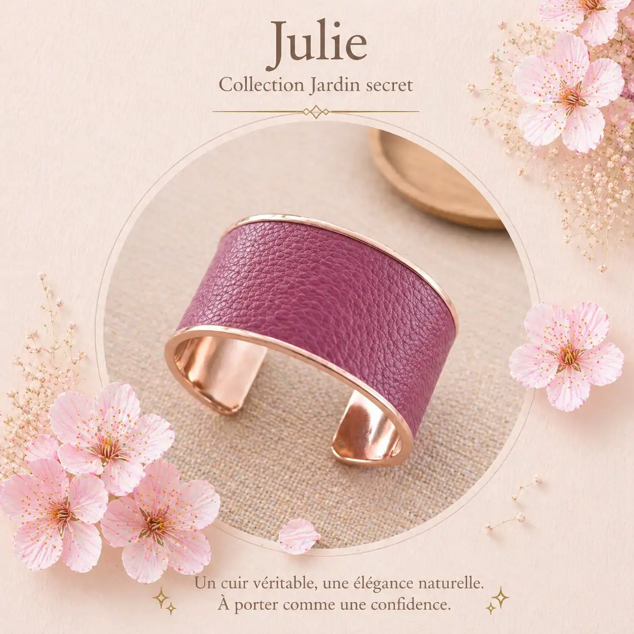 Julie bracelet en cuir véritable