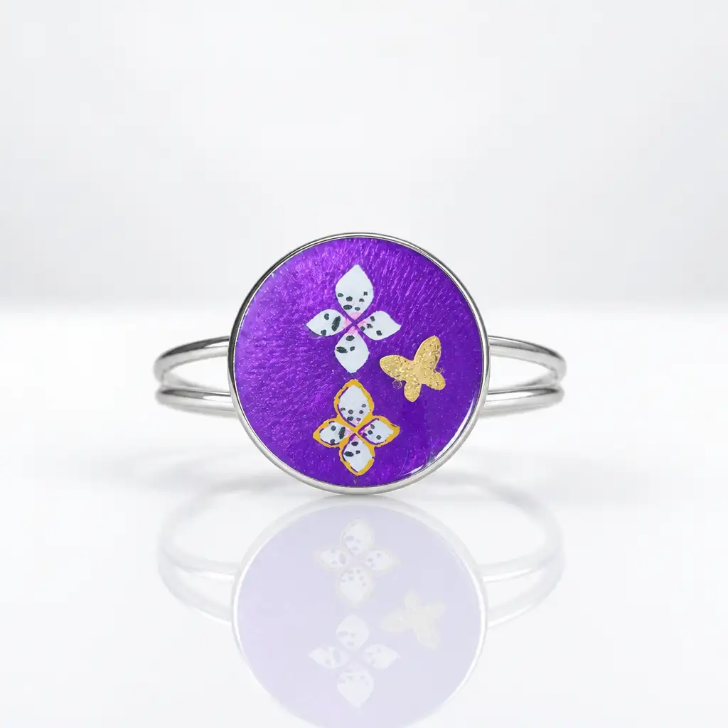 Bracelet artisanal en acier inoxydable et résine violette