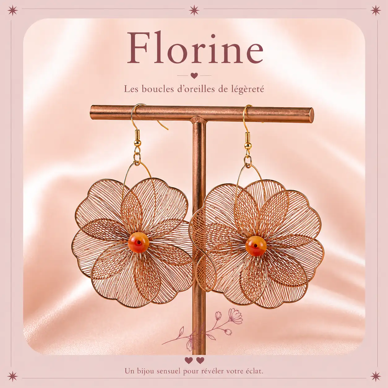 Boucles d’oreilles fleur XXL en acier inoxydable | Modèle unique