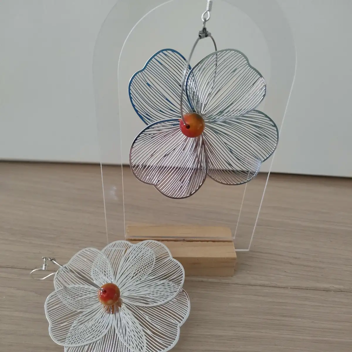 Boucles d’oreilles fleur XXL en acier inoxydable | Modèle unique