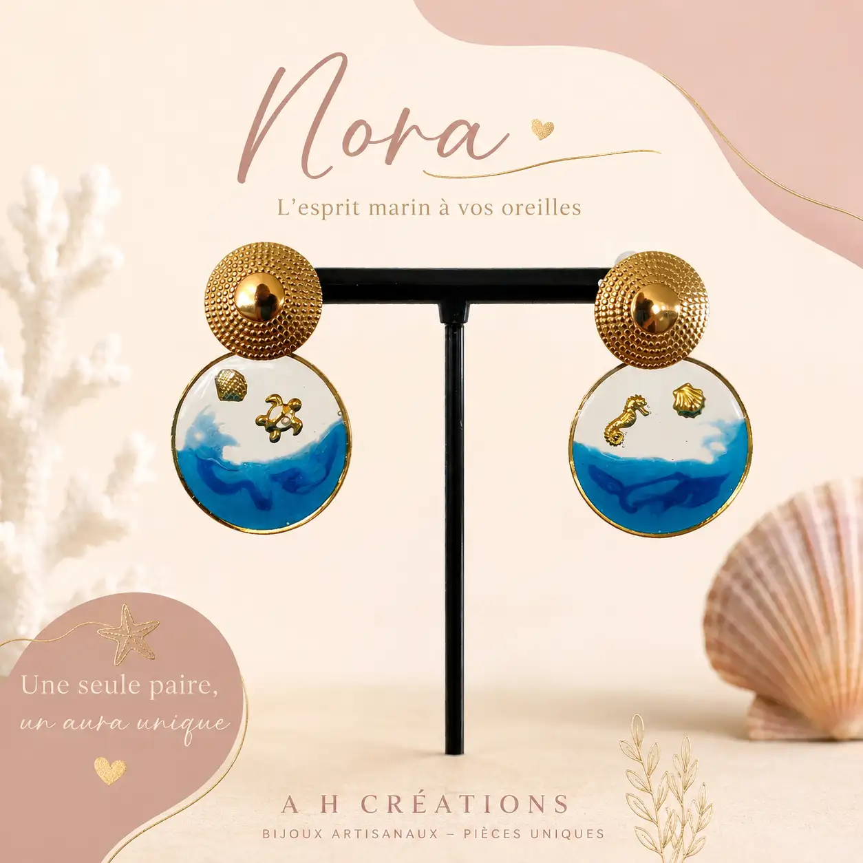 Boucles d'oreilles Nora en acier inoxydable et résine – Modèle unique