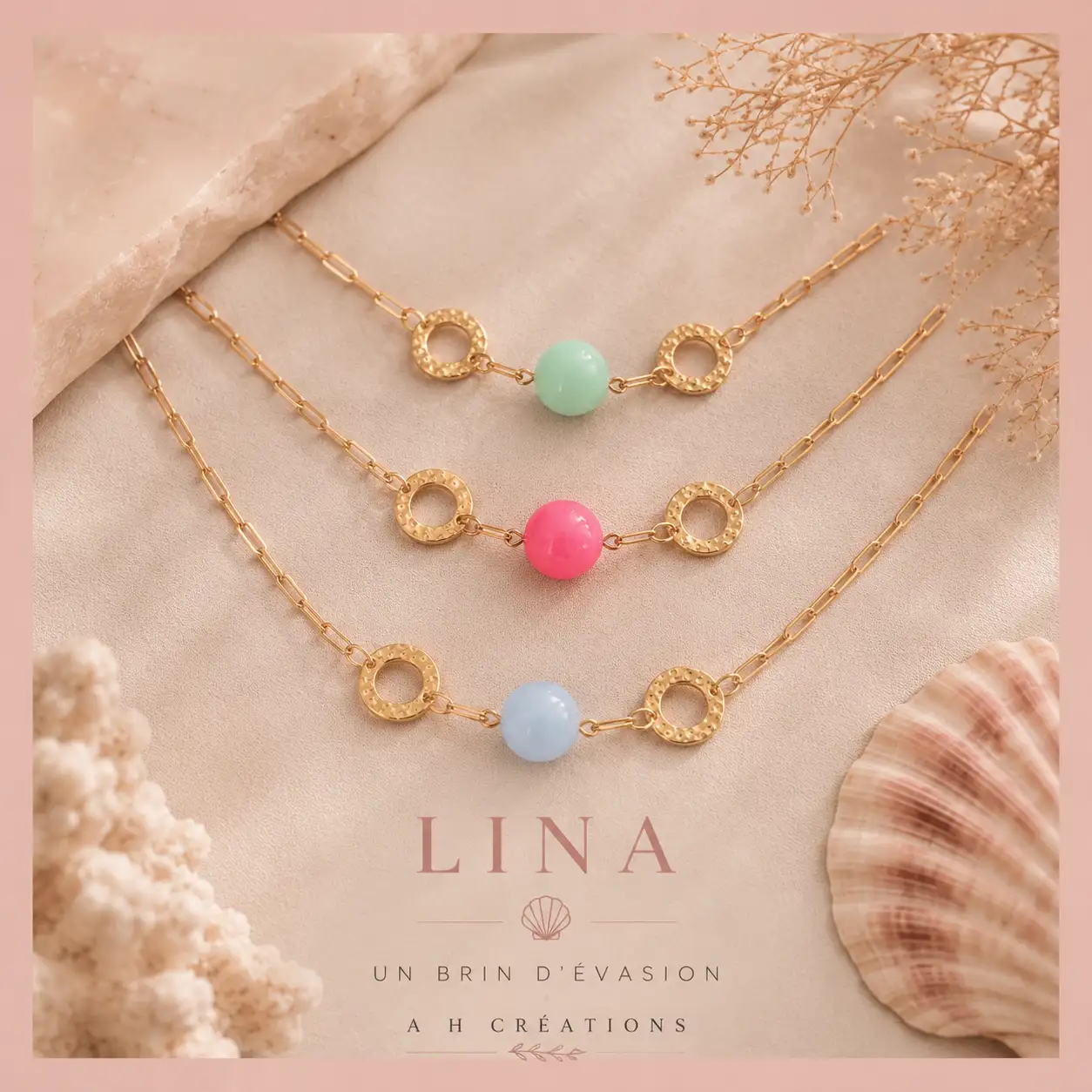 Collier femme en acier inoxydable doré et perle en céramique | Modèle unique