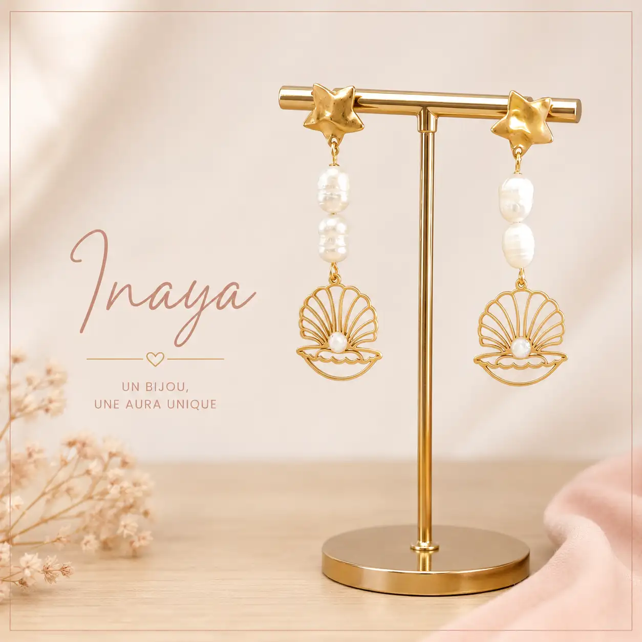 Boucles d'oreilles Inaya – Pièce unique en acier inoxydable et perles d'eau douce